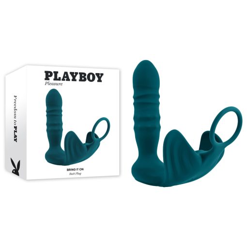 Playboy Pleasure Bring it On Thrusting Butt Plug Cock Ring Teal Green PB RS 3755 2 844477023755 Multiview