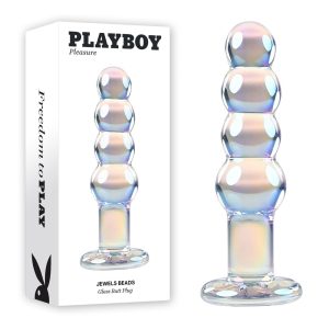 Playboy Pleasure Jewels Beads Beaded Glass Butt Plug Holographic Clear PB GL 4240 2 844477024240 Multiview