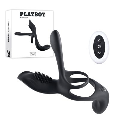 Playboy Pleasure The 3 Way Remote Partner Cock Ring Stimulator Black PB RS 1287 844477021287 Multiview