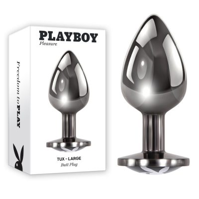 Playboy Pleasure Tux Metal Butt Plug Playboy Bunny Endcap Large Silver Black PB BP 2499 2 844477022499 Multiview