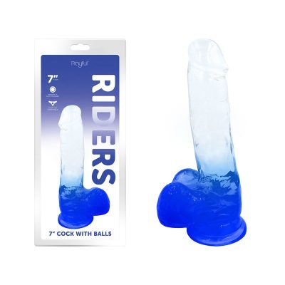 Playful Riders 7 Inch Cock with Balls Ombre Blue Clear LYQ22 0220 Blue 6925301800071 Multiview