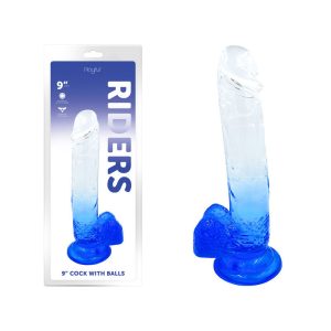 Playful Riders 9 Inch Cock with Balls Ombre Blue Clear LYQ22 0219 1 Blue 6925301800125 Multiview