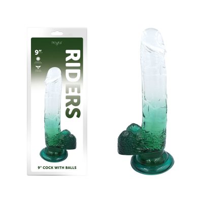 Playful Riders 9 Inch Cock with Balls Ombre Green Clear LYQ22 0219 1 Green 6925301800118 Multiview