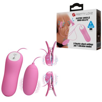 Pretty Love Electric Shock Nipple Clamps and Vibro Bullet Pink BI 014987 6959532334142 Multiview