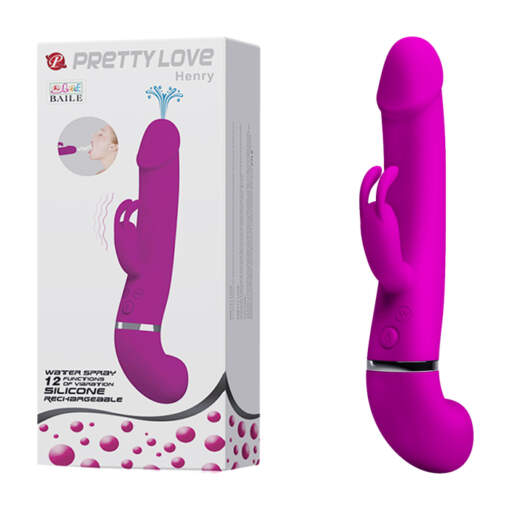 Pretty Love Henry silicone 12 function rechargeable Squirting Rabbit vibrator Pink BW 066005 6959532316407 Multiview