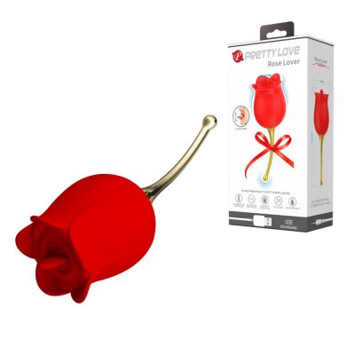 Pretty Love Rose Lover Rose Shaped Flickering Clitoral Vibrator Red Gold BI 014915 6959532326659 Multiview