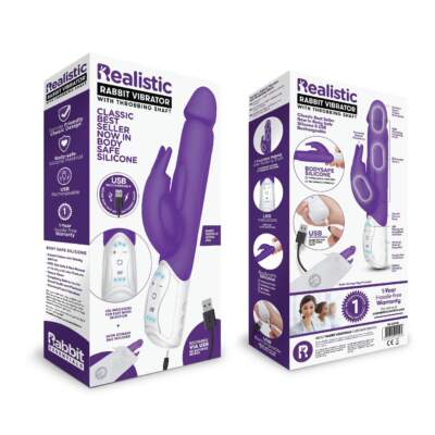 Rabbit Essentials Realistic Rabbit Vibrator with Throbbing Shaft Purple RR-001PUR