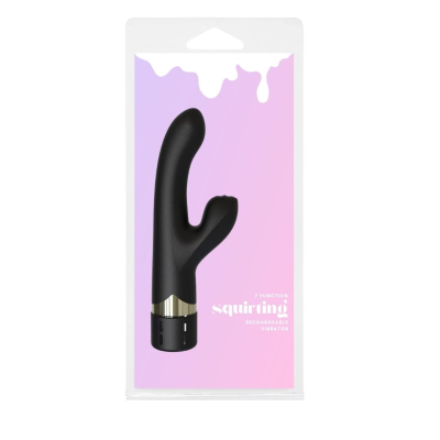 Rechargeable Squirting Silicone Rabbit Vibrator Black AA SQ364 9354434001364 Boxview