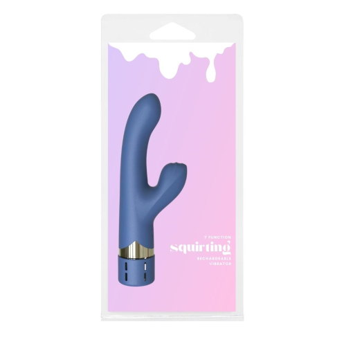 Rechargeable Squirting Silicone Rabbit Vibrator Blue AA SQ388 9354434001388 Boxview