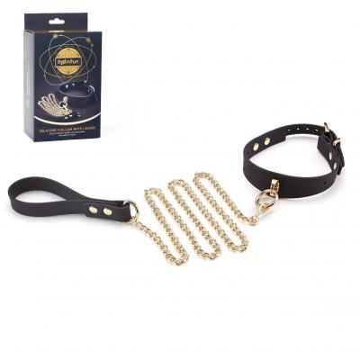 Roomfun Luxury Silicone Collar with Leash Black Gold ZW090 6952701801452 Multiview
