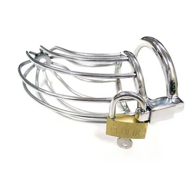 Rouge Stainless Steel Chastity Cock Cage with Padlock Silver RCCC024 5060404815384 Detail