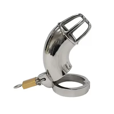 Rouge Stainless Steel Solid Chastity Cock Cage with Padlock Silver RCG087 5060404818965 Detail