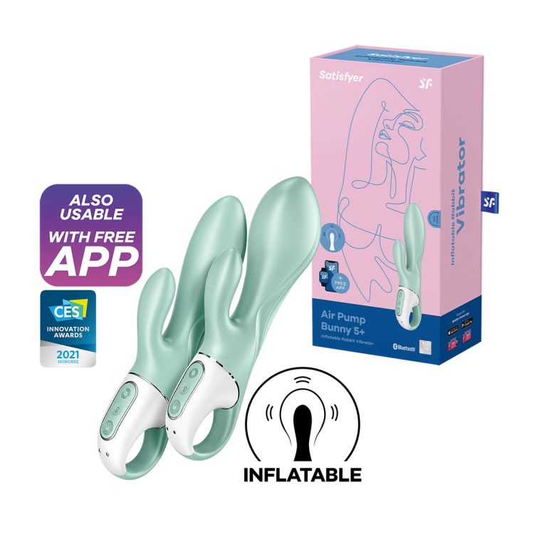 Satisfyer Air Pump Bunny 5+ Smartphone App Enabled Inflatable Rabbit Vibrator Mint Green White SATAPB5GR 4061504038537 Multiview
