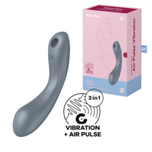 Satisfyer Curvy Trinity 1 G Spot Vibrating Air Pulse Clitoral Stimulator Blue Grey SF036489 4061504036489 Multiview