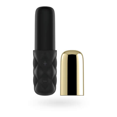 Satisfyer Mini Lovely Honey Rechargeable Mini Vibrator Black Gold 4061504001173 Cap Off And Cap Detail