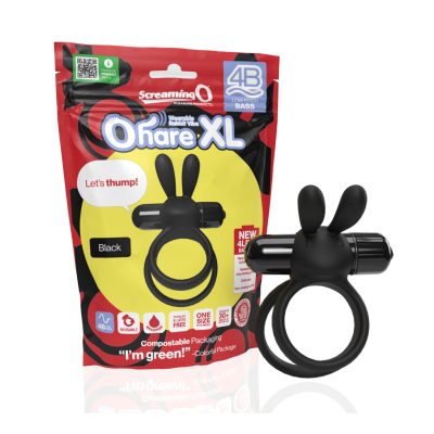 Screaming O Ohare XL Rabbit Ears Vibrating Dual Cock Ring Black Low Pitch Bass Frequency 4BHARXL BL 817483016059 Multiview