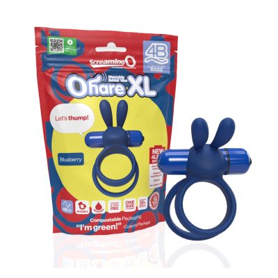 Screaming O Ohare XL Rabbit Ears Vibrating Dual Cock Ring Blue Blueberry Low Pitch Bass Frequency 4BHARXL BB 817483016066 Multiview