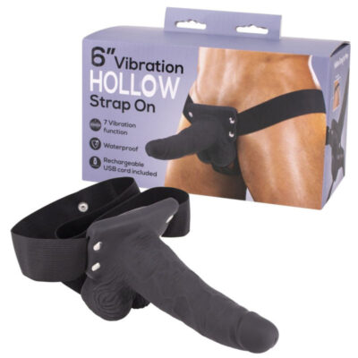 Seven Creations 6 inch Hollow VIbrating Strap On Black 23 35BLK1 BX 4890888142185 Multiview