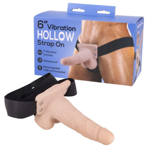 Seven Creations 6 inch Hollow VIbrating Strap On Light Flesh 23 35FL7 BX 4890888142192 Multiview