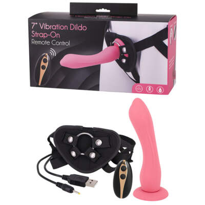 Seven Creations Wireless Remote Rechargeable Vibrating Dildo Strap On 7 Inch Pink K0054M3SPGBX 6946689012047 Multiview