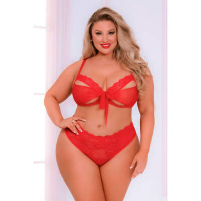 Seven Til Midnight Bowed Over Bra and Panty Set OSQ Plus Size Red 11051XP 840091702052 Front Detail