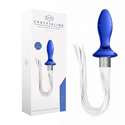 Shots Chrystalino Tail Glass Butt Plug with Flogger Tail Blue White CHR020BLU 8714273923387 Multiview