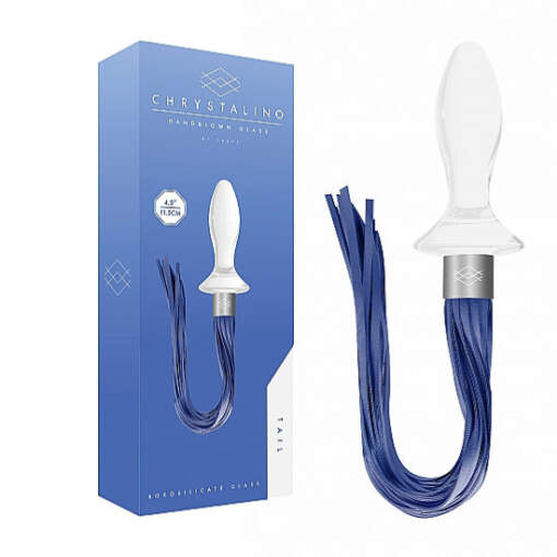 Shots Chrystalino Tail Glass Butt Plug with Flogger Tail White Blue CHR020WHT 8714273923943 Multiview