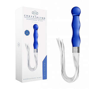 Shots Chrystalino Whipster Rippled Glass Probe with Flogger Tail Blue White CHR0019BLU 8714273923332 Multiview