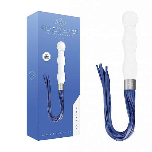 Shots Chrystalino Whipster Rippled Glass Probe with Flogger Tail White Blue CHR0019WHT 8714273923899 Multiview