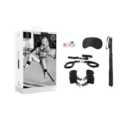 Shots Ouch Black and White Bed Post Bindings Restraint Kit Black OU701BLK 7423522578513 Multiview