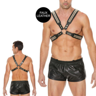 Shots Ouch Mens Pyramid Stud Body Harness Chest Harness Black OU558BLK 7423522518540 Detail