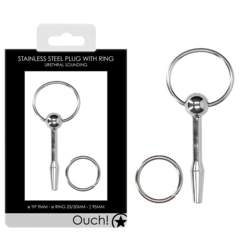 Shots Ouch Stainless Steel Urethral Plug with Ring Silver OU621 7423522554586 Multiview