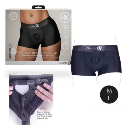 Shots Ouch Vibrating Strap On Boxer Medium Large ML Black OU825BLKML2 8714273492975 Multiview
