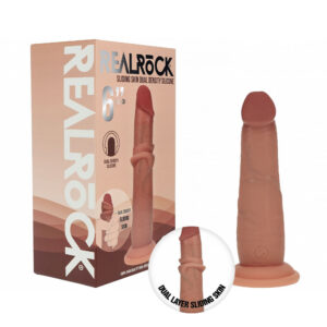 Shots Realrock 6 Inch Realistic Dual Density Sliding Skin Silicone Dildo Tan Flesh REA224TAN 8714273029638 Multiview