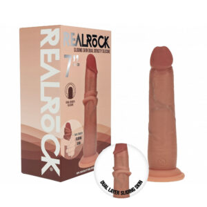 Shots Realrock 7 Inch Realistic Dual Density Sliding Skin Silicone Dildo Tan Flesh REA225TAN 8714273029669 Multiview