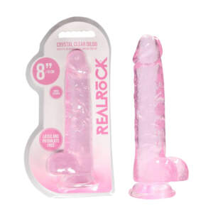 Shots Realrock 8 Inch Crystal Clear Dildo with Balls Pink REA092PNK 8714273543219 Multiview