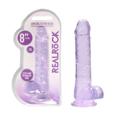 Shots Realrock 8 Inch Crystal Clear Dildo with Balls Purple REA092PUR 8714273543202 Multiview