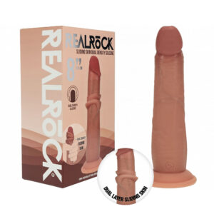 Shots Realrock 8 Inch Realistic Dual Density Sliding Skin Silicone Dildo Tan Flesh REA226TAN 8714273029690 Multiview