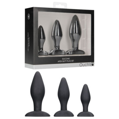 Shots Toys Ouch Apex Silicone Butt Plug Set Black OU494BLK 8714273925749 Multiview