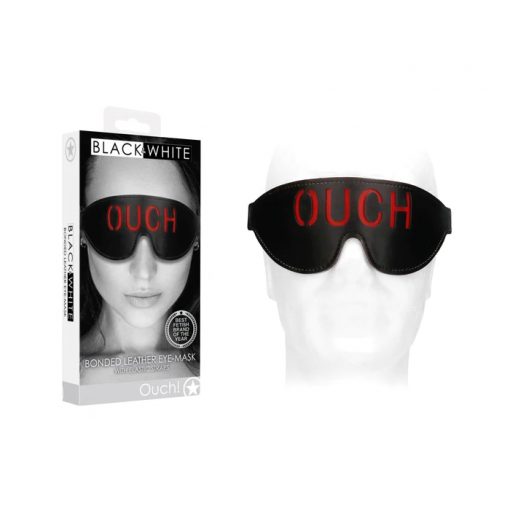 Shots Toys Ouch Black White Bonded Leather Eye Mask Ouch With Elastic Straps Black OU688BLK 7423522576588 Multiview