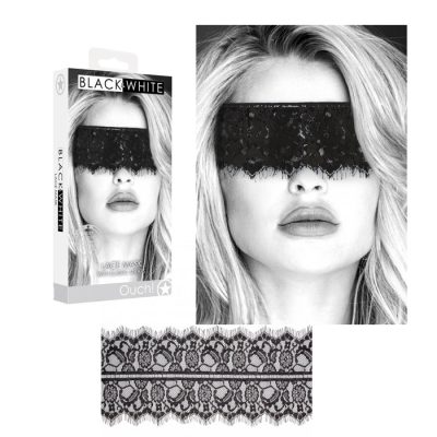 Shots Toys Ouch Black White Lace Mask With Elastic Straps Black OU682BLK 7423522576526 Multiview