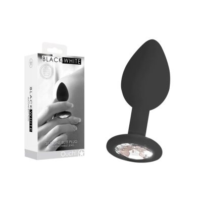 Shots Toys Ouch Black White Silicone Butt Plug with Removable Jewel Black OU692BLK 7423522577523 Multiview