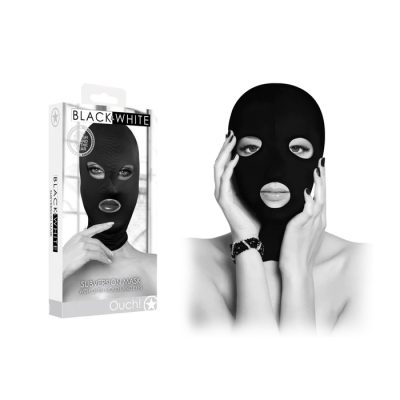 Shots Toys Ouch Black White Subversion Mask with Open Mouth And Eyes Black OU689BLK 7423522576595 Multiview