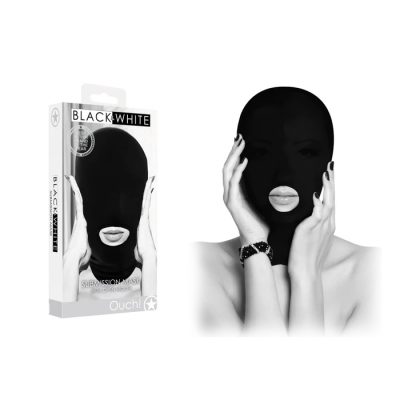 Shots Toys Ouch Black WhiteSubmission Mask with Open Mouth Black OU690BLK 7423522577509 Multiview