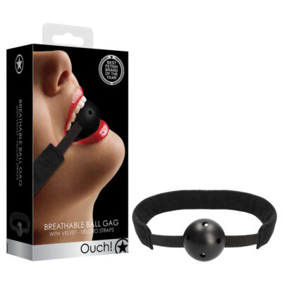 Shots Toys Ouch Breathable Ball Gag with Velvet Velcro Straps Black OU515BLK 7423522457436 Multiview