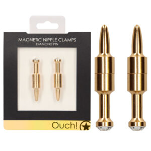 Shots Toys Ouch Diamond Pin Magnetic Nipple Clamps Gold OU528GLD 7423522461440 Multiview