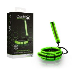 Shots Toys Ouch Glow in the Dark Bonded Leather Collar and Leash Black Glow in the Dark Green OU755GLO 7423522641682 Multiview