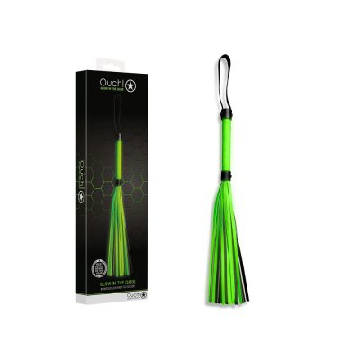 Shots Toys Ouch Glow in the Dark Bonded Leather Flogger Glow in the Dark Green OU756GLO 7423522641699 Multiview