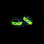 Shots Toys Ouch Glow in the Dark Bonded Leather Hand Cuffs Black Glow in the Dark Green OU750GLO 7423522641620 Detail