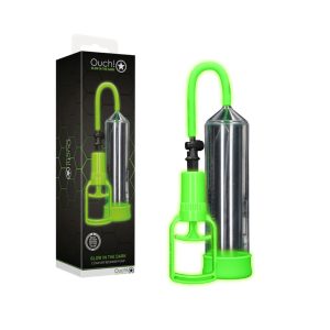 Shots Toys Ouch Glow in the Dark Comfort Beginner Pump Penis Pump Glow in the Dark Green Clear OU786GLO 7423522650653 Multiview